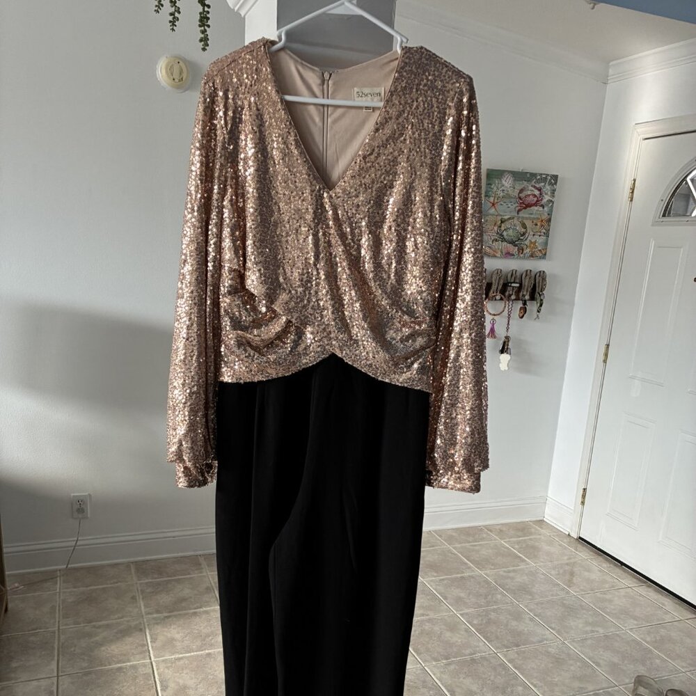 Jumpsuit with gold sequins on top size 14 never worn